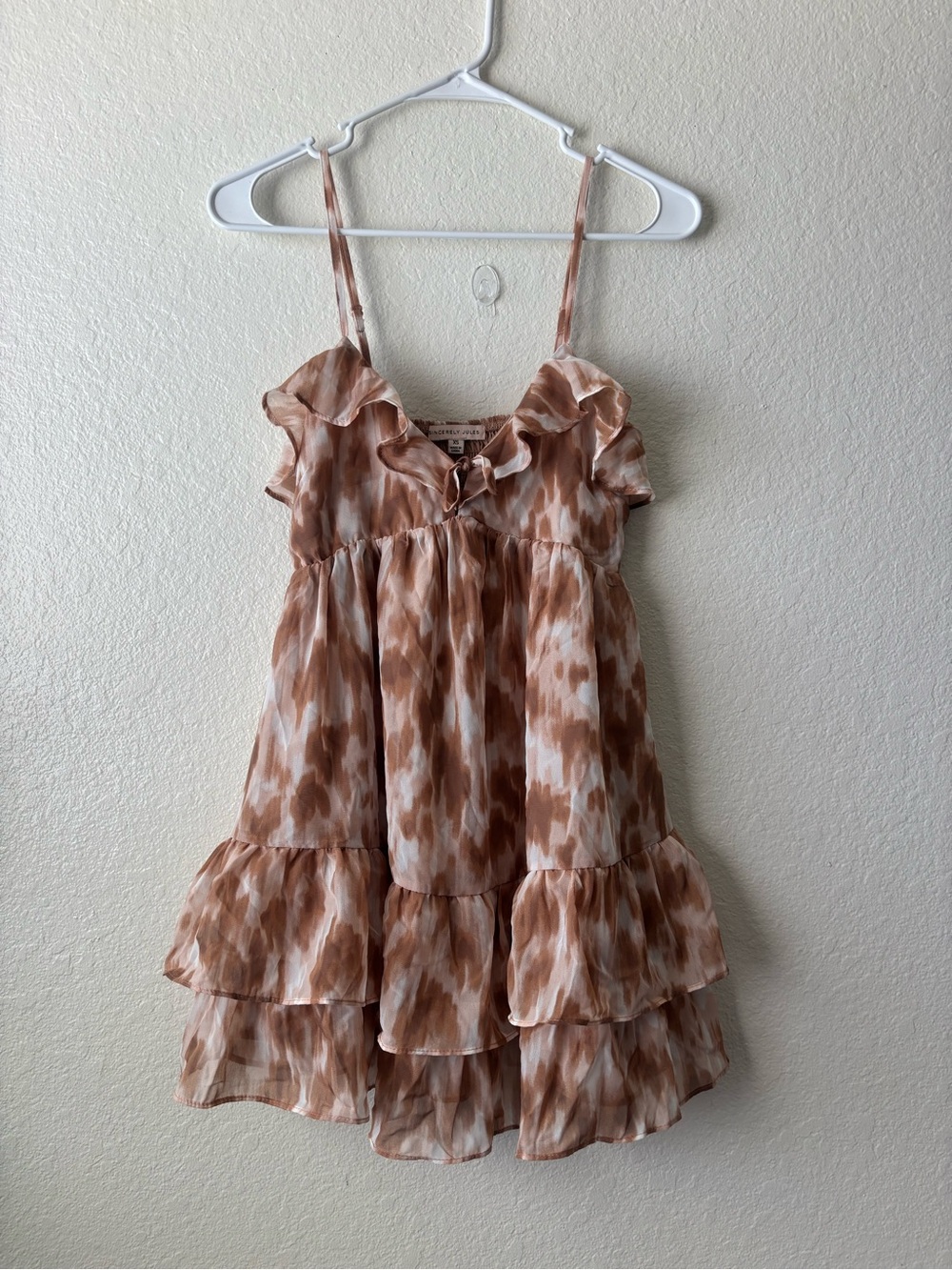 Sincerely Jules Girls Tiered Ruffle Dress in Brown & Cream